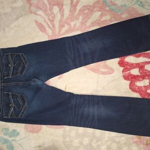Silver Suki Bootcut Jeans Blue Denim with Chevron Stitching and Pocket Flaps